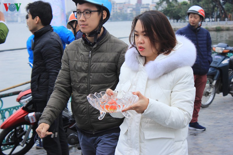 Nhộn nhịp cảnh người dân Thủ đô thả cá tiễn ông Táo về trời